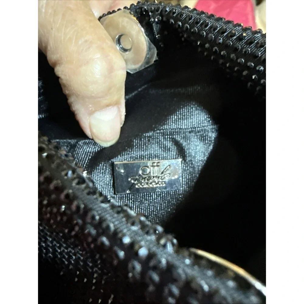 off park collection Black Sm Evening Bag Rhinestone W/ Silver Metal Cross Body